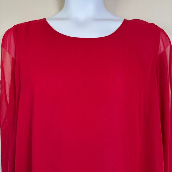 Zac & Rachel Red Top Sz XL Sheer Split Long Sleeve Hi-Low Boho Chic Romantic - Picture 2 of 10